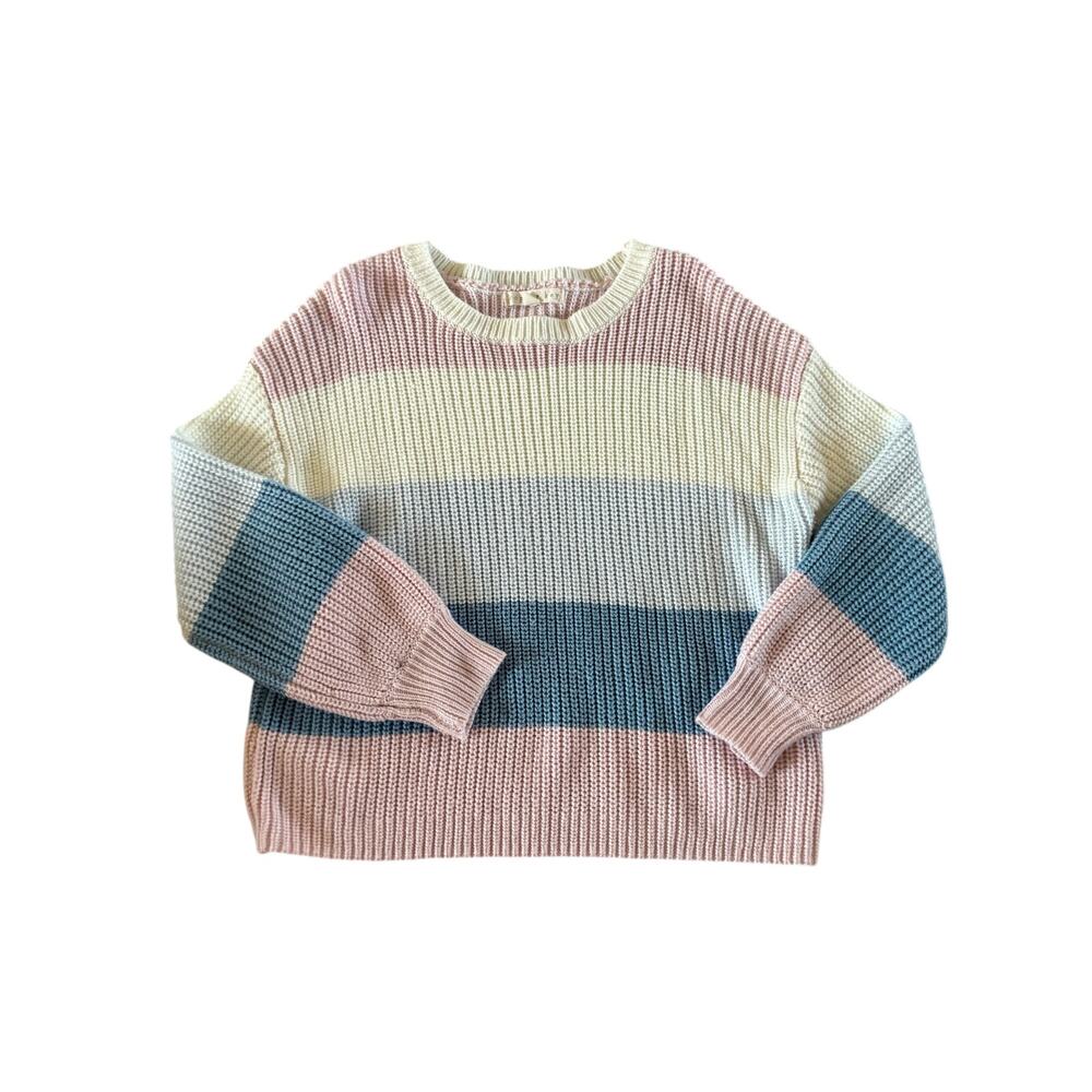 Copper Key Girls 6X Colorblock Knit Sweater Pink Blue Cream Long Sleeve Cozy